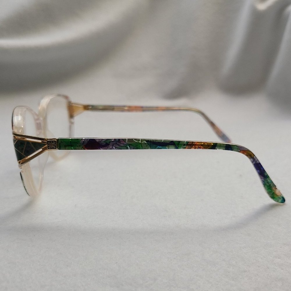 Vintage 80s Givenchy Eyeglasses Frames Clear Plastic Multi Colored Gold Accents - Picture 6 of 8